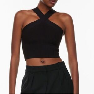 Babaton Sculpt Knit Ribbed Criss Cross Cropped Tank in Black